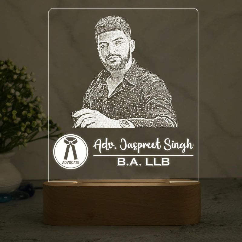 Personalized Advocate Night Lamp Customized with Name & Photo  Warm White Light & Wooden Base  Gift for Advocate & Lawyer  Thankyou Gift for Lawyer (Design 1)