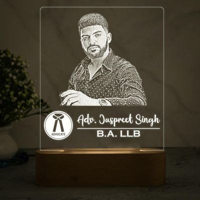 Personalized Advocate Night Lamp Customized with Name & Photo  Warm White Light & Wooden Base  Gift for Advocate & Lawyer  Thankyou Gift for Lawyer (Design 1)