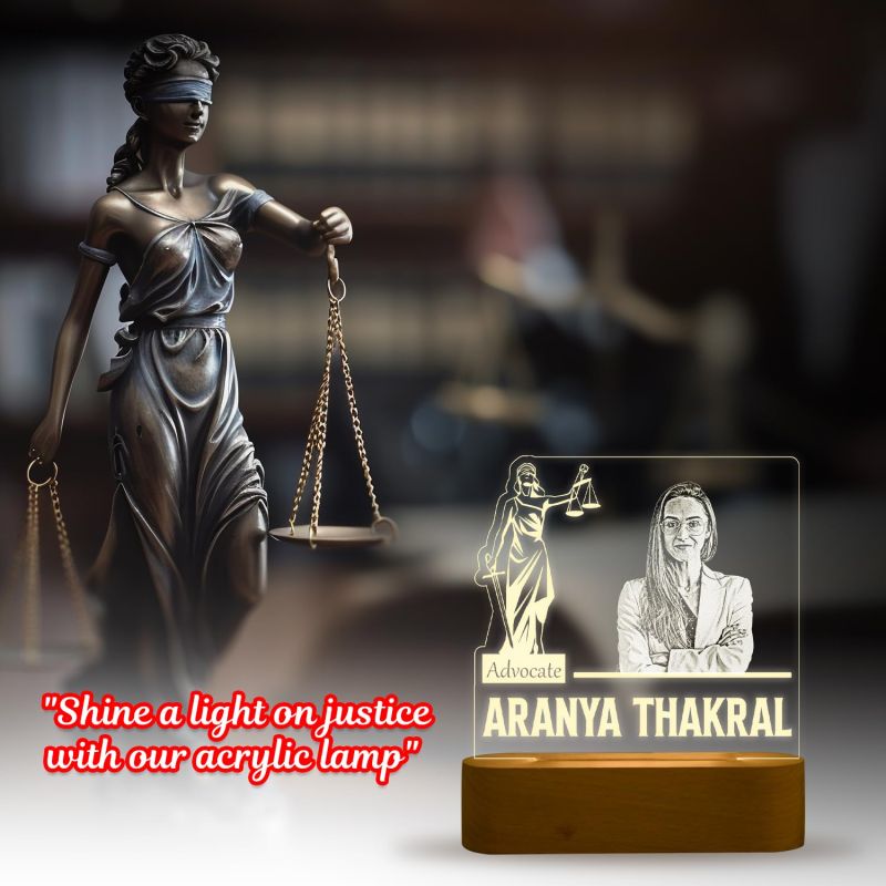 Personalized Advocate Night Lamp  Customized with Name & Photo  Warm White Light & Wooden Base  Gift for Advocate & Lawyer  Thankyou Gift for Lawyer (Design 2)