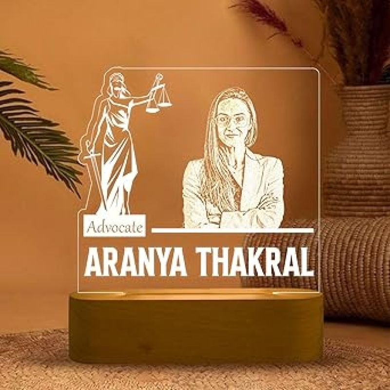 Personalized Advocate Night Lamp  Customized with Name & Photo  Warm White Light & Wooden Base  Gift for Advocate & Lawyer  Thankyou Gift for Lawyer (Design 2)