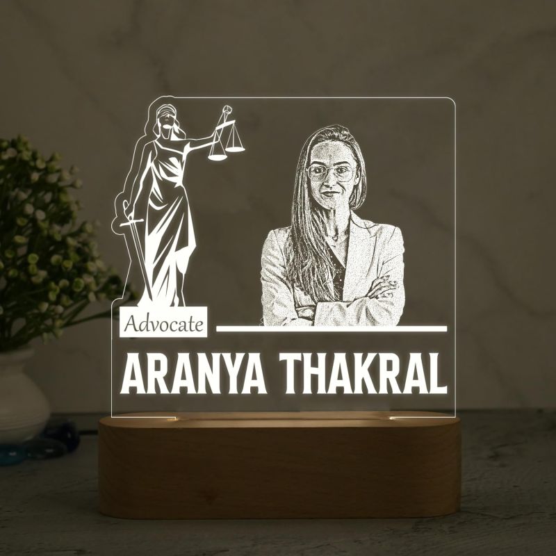 Personalized Advocate Night Lamp  Customized with Name & Photo  Warm White Light & Wooden Base  Gift for Advocate & Lawyer  Thankyou Gift for Lawyer (Design 2)