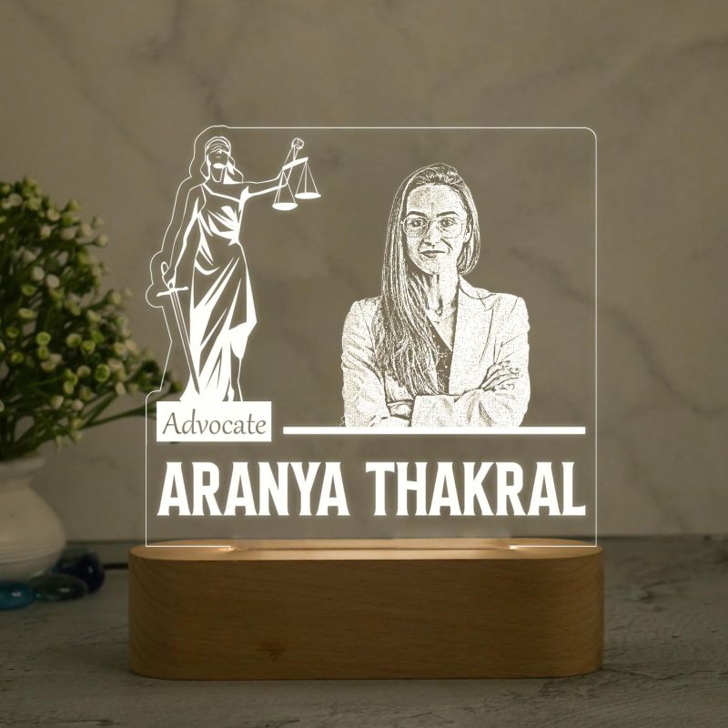 Personalized Advocate Night Lamp  Customized with Name & Photo  Warm White Light & Wooden Base  Gift for Advocate & Lawyer  Thankyou Gift for Lawyer (Design 2)