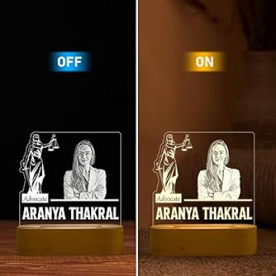 Personalized Advocate Night Lamp  Customized with Name & Photo  Warm White Light & Wooden Base  Gift for Advocate & Lawyer  Thankyou Gift for Lawyer (Design 2)