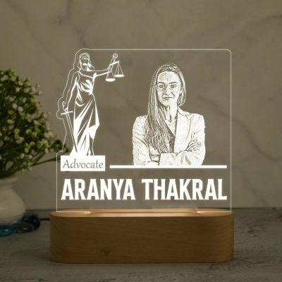 Personalized Advocate Night Lamp  Customized with Name & Photo  Warm White Light & Wooden Base  Gift for Advocate & Lawyer  Thankyou Gift for Lawyer (Design 2)