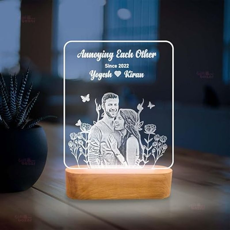 3D Illusion Personalized Photo Lamp with Cool White Light | Gift for Anniversary Birthday | Newly Married Couple Gift | Memorable Gift for Wife Husband