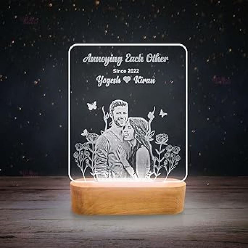 3D Illusion Personalized Photo Lamp with Cool White Light | Gift for Anniversary Birthday | Newly Married Couple Gift | Memorable Gift for Wife Husband