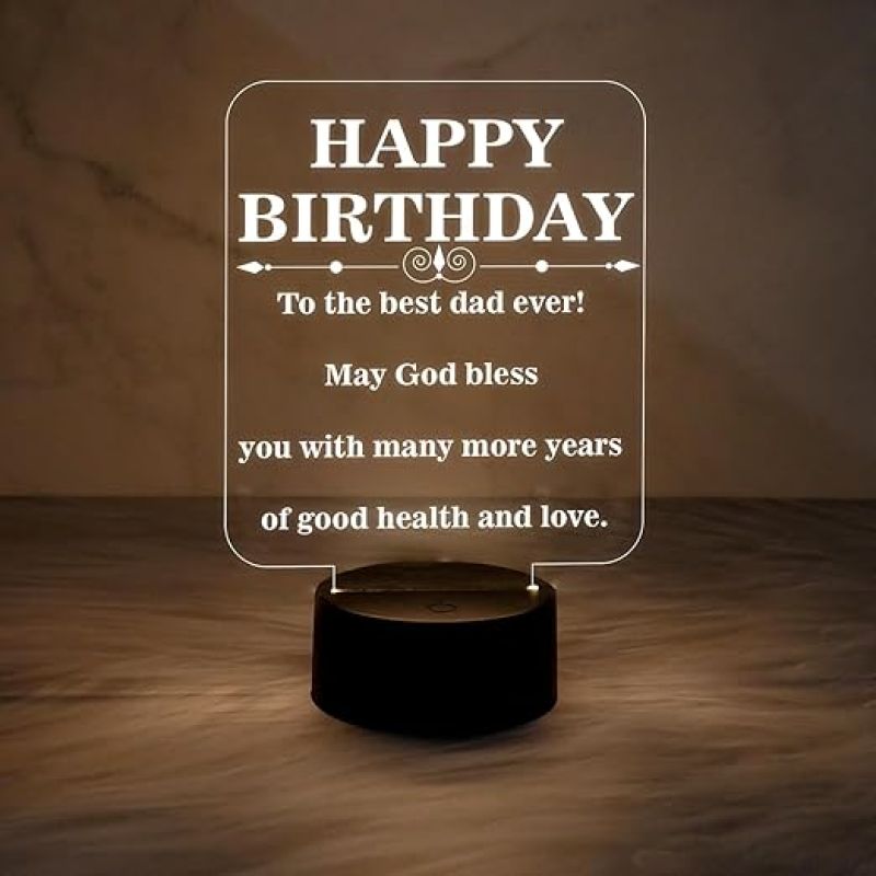 Happy Birthday Gift for Dad  Best Dad Ever Night Lamp  Birthday Gift for Dad  Best Gift for Father  Warm White Light