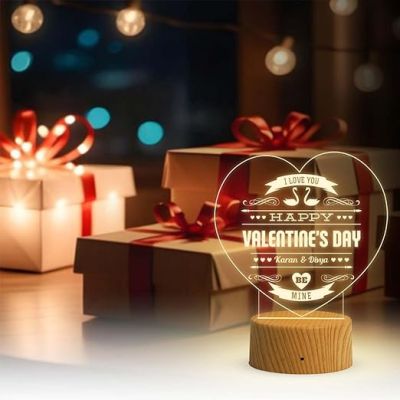 Personalized Happy Valentine Day Night Lamp  Customized Couple Led Light  Valentine Day Gift for Husband Wife & Loveable Person  Warm White Light
