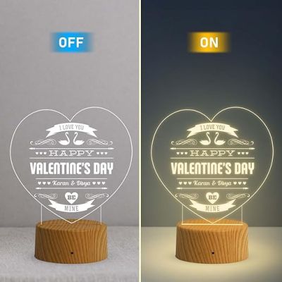 Personalized Happy Valentine Day Night Lamp  Customized Couple Led Light  Valentine Day Gift for Husband Wife & Loveable Person  Warm White Light