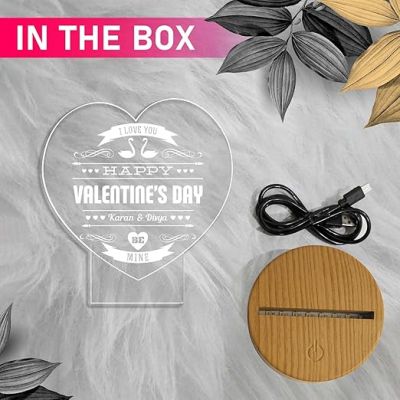 Personalized Happy Valentine Day Night Lamp  Customized Couple Led Light  Valentine Day Gift for Husband Wife & Loveable Person  Warm White Light