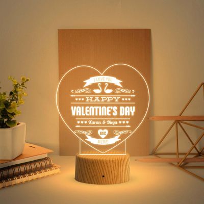 Personalized Happy Valentine Day Night Lamp  Customized Couple Led Light  Valentine Day Gift for Husband Wife & Loveable Person  Warm White Light
