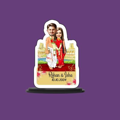 Customized South Indian Couple Caricature  Personalized With Name & Date  Gift for Anniversary, Birthday Valentine day  Gift For Wife Husband