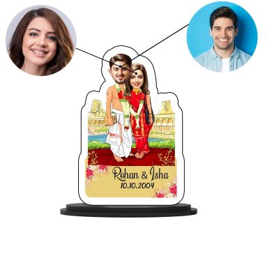 Customized South Indian Couple Caricature  Personalized With Name & Date  Gift for Anniversary, Birthday Valentine day  Gift For Wife Husband