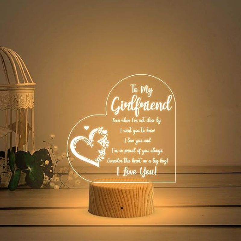 To My Girlfriend Engraved Night Lamp with Warm White Light  Valentine Day Gift for Girlfriend  Birthday Gift for Girlfriend  Surprise Gift for Girlfriend
