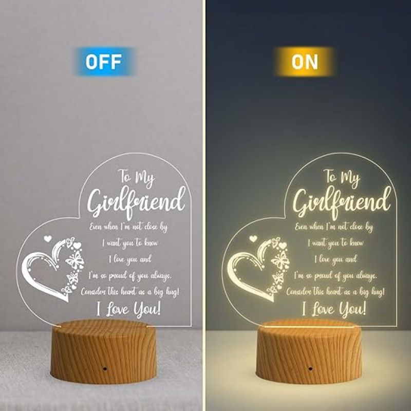 To My Girlfriend Engraved Night Lamp with Warm White Light  Valentine Day Gift for Girlfriend  Birthday Gift for Girlfriend  Surprise Gift for Girlfriend