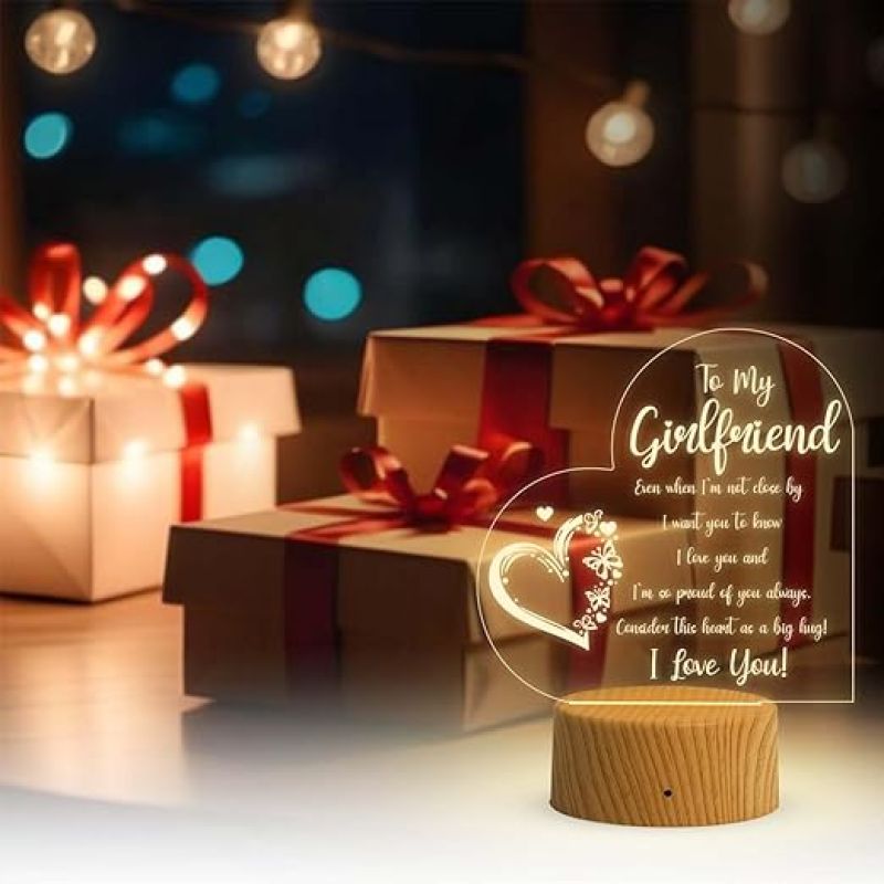 To My Girlfriend Engraved Night Lamp with Warm White Light  Valentine Day Gift for Girlfriend  Birthday Gift for Girlfriend  Surprise Gift for Girlfriend