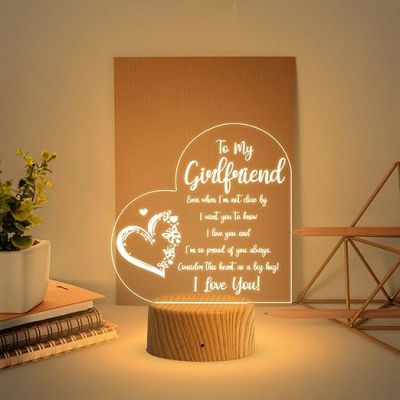 To My Girlfriend Engraved Night Lamp with Warm White Light  Valentine Day Gift for Girlfriend  Birthday Gift for Girlfriend  Surprise Gift for Girlfriend