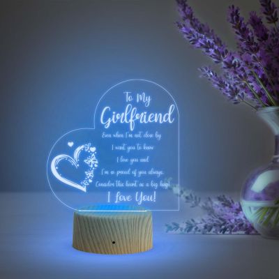 to My Girlfriend Engraved Night Lamp with Automatic Color Changing Light  Valentine Day Gift for Girlfriend  Birthday Gift for Girlfriend  Surprise Gift for Girlfriend