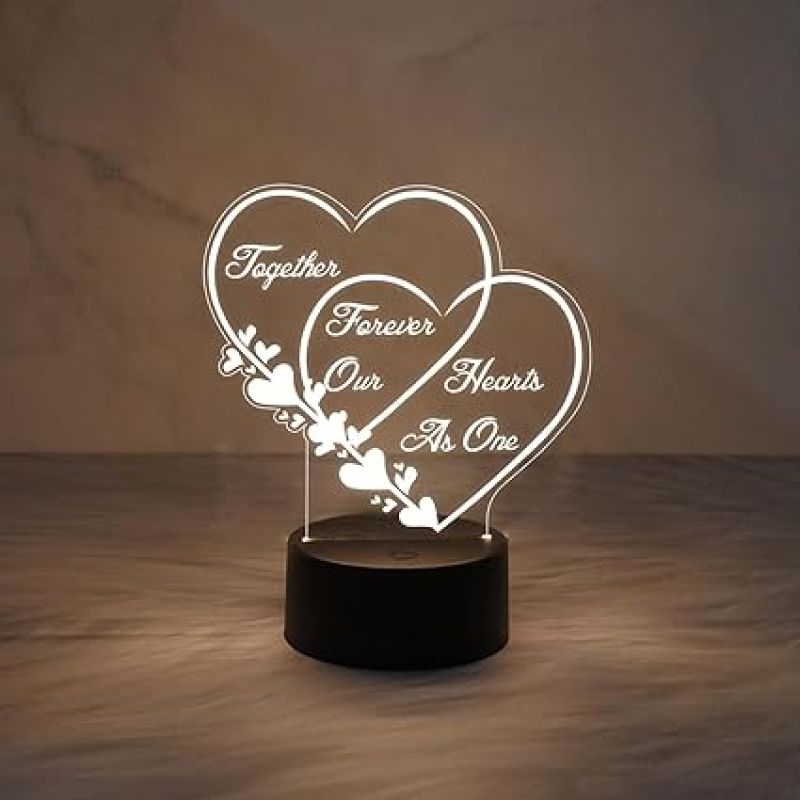 Together Forever Our Heart As One Quote Engraved Night Lamp with Warm White Light  Gift for Wife Husband  Surprise Gift for Loveable Person