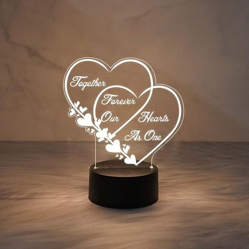 Together Forever Our Heart As One Quote Engraved Night Lamp with Warm White Light  Gift for Wife Husband  Surprise Gift for Loveable Person