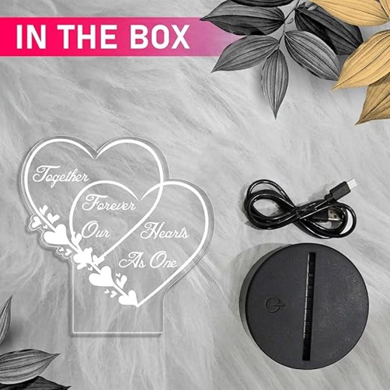 Together Forever Our Heart As One Quote Engraved Night Lamp with Warm White Light  Gift for Wife Husband  Surprise Gift for Loveable Person