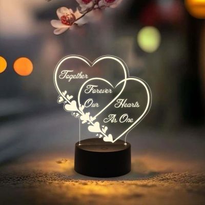 Together Forever Our Heart As One Quote Engraved Night Lamp with Warm White Light  Gift for Wife Husband  Surprise Gift for Loveable Person