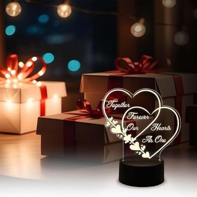 Together Forever Our Heart As One Quote Engraved Night Lamp with Warm White Light  Gift for Wife Husband  Surprise Gift for Loveable Person