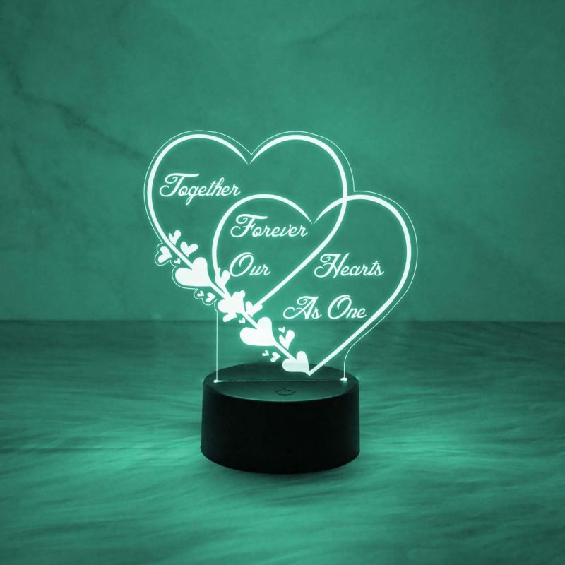 Together Forever Our Heart As One Quote Engraved Night Lamp with Automatic Color Changing Light   Gift for Wife Husband  Surprise Gift for Loveable Person