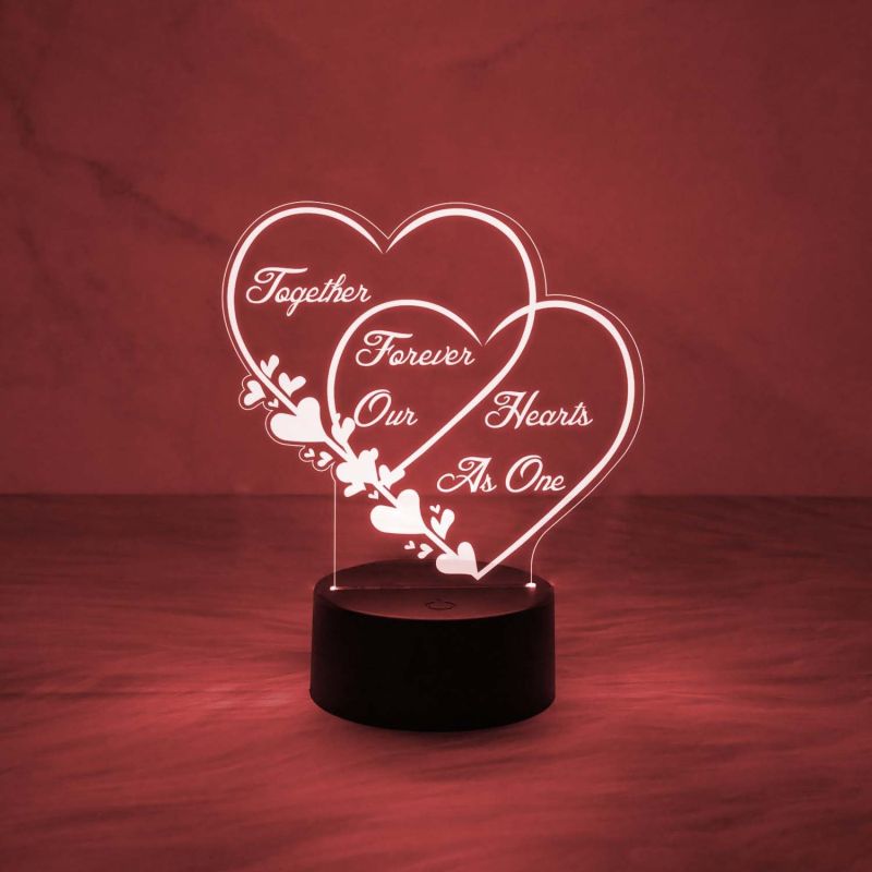 Together Forever Our Heart As One Quote Engraved Night Lamp with Automatic Color Changing Light   Gift for Wife Husband  Surprise Gift for Loveable Person