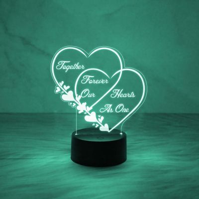 Together Forever Our Heart As One Quote Engraved Night Lamp with Automatic Color Changing Light   Gift for Wife Husband  Surprise Gift for Loveable Person