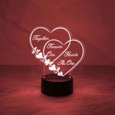 Together Forever Our Heart As One Quote Engraved Night Lamp with Automatic Color Changing Light   Gift for Wife Husband  Surprise Gift for Loveable Person