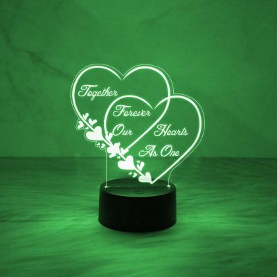 Together Forever Our Heart As One Quote Engraved Night Lamp with Automatic Color Changing Light   Gift for Wife Husband  Surprise Gift for Loveable Person
