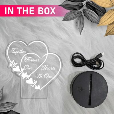 Together Forever Our Heart As One Quote Engraved Night Lamp with Automatic Color Changing Light   Gift for Wife Husband  Surprise Gift for Loveable Person