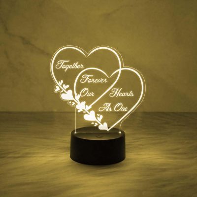Together Forever Our Heart As One Quote Engraved Night Lamp with Automatic Color Changing Light   Gift for Wife Husband  Surprise Gift for Loveable Person