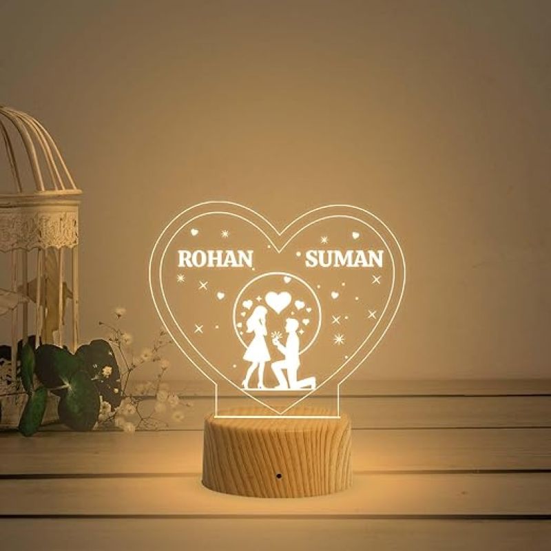 Personalized Couple Name Led Lamp with Warm White Light  Birthday Gift Lamp Decoration  Anniversary Gift for Wife Husband & Loveable Person (Heart Lamp with Name)