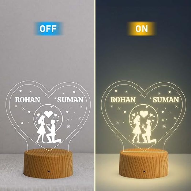 Personalized Couple Name Led Lamp with Warm White Light  Birthday Gift Lamp Decoration  Anniversary Gift for Wife Husband & Loveable Person (Heart Lamp with Name)