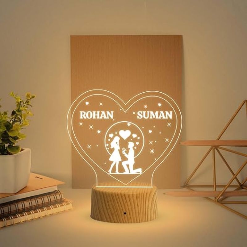 Personalized Couple Name Led Lamp with Warm White Light  Birthday Gift Lamp Decoration  Anniversary Gift for Wife Husband & Loveable Person (Heart Lamp with Name)