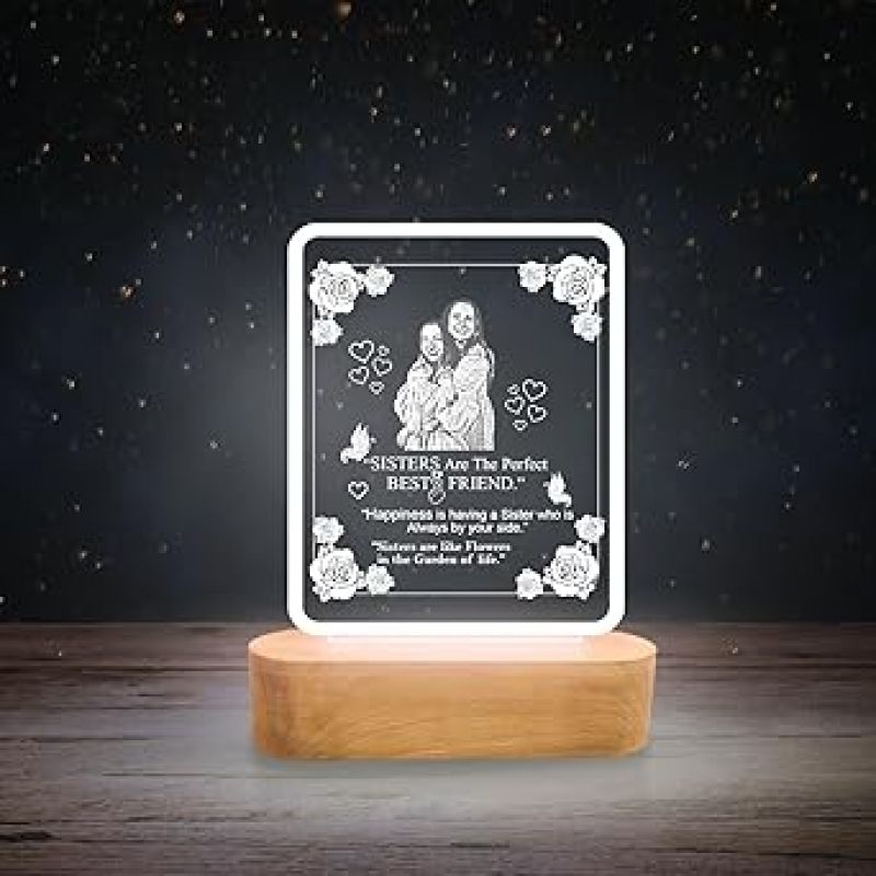 Acrylic Personalized Engraved LED Lamp with Cool White Light  Raksha Bandhan Gift for Brother and Sister  Sorry Gift for Sister  Birthday Gift for Sister