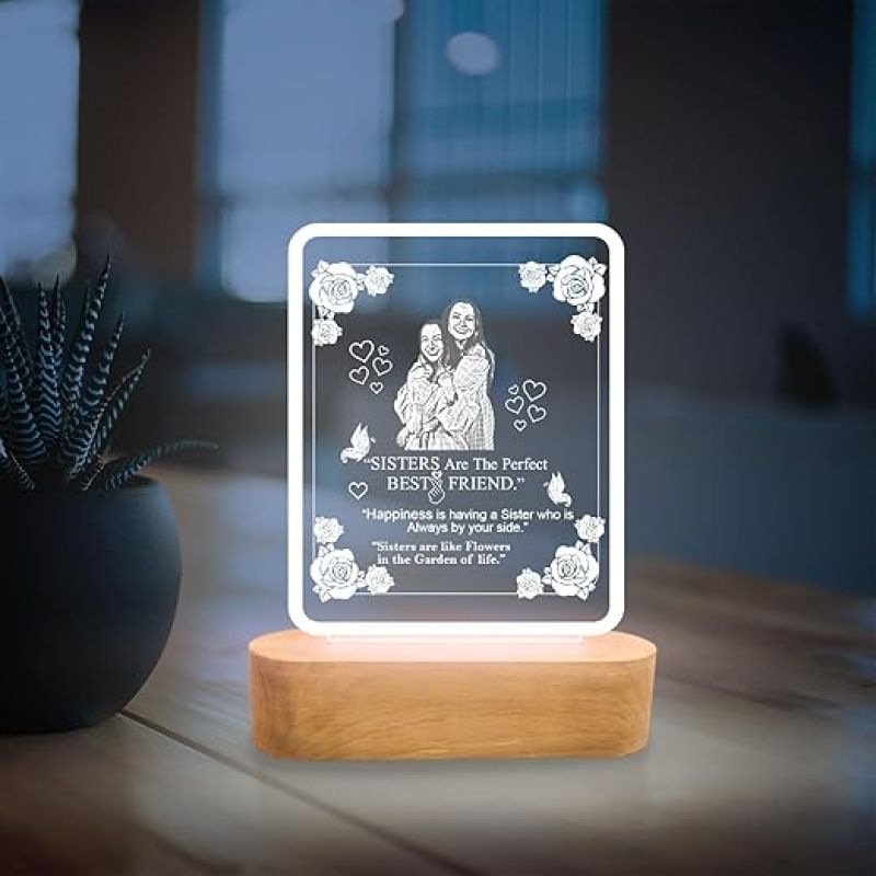 Acrylic Personalized Engraved LED Lamp with Cool White Light  Raksha Bandhan Gift for Brother and Sister  Sorry Gift for Sister  Birthday Gift for Sister