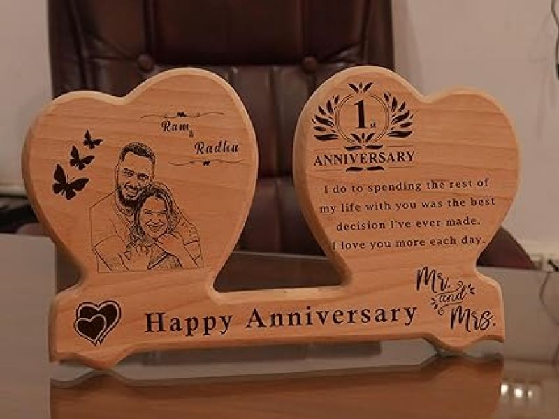 1st Anniversary Gift Personalized Wooden Photo Frame  Customized Gift for Wife  Anniversary Gift For Husband Wife Parents  Newly Married Couple Gift