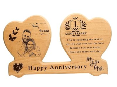 1st Anniversary Gift Personalized Wooden Photo Frame  Customized Gift for Wife  Anniversary Gift For Husband Wife Parents  Newly Married Couple Gift