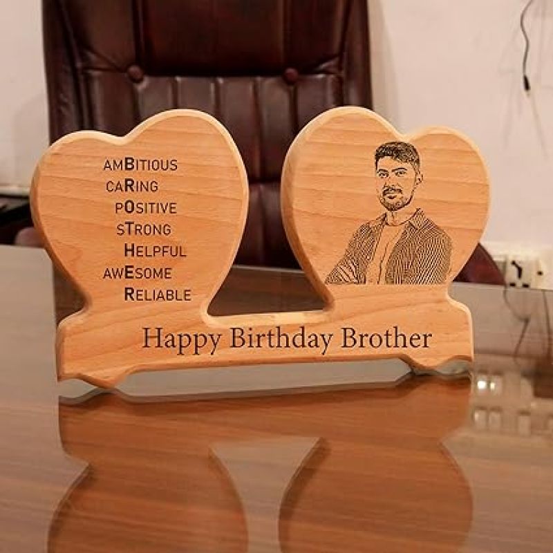 Personalized Birthday Gift For Brother Customized with Photo & Text  Birthday Gift For Bhai  Sorry Gift For Brother  Rakshabandhan Gift For Brother  Engraved Wooden Photo Frame