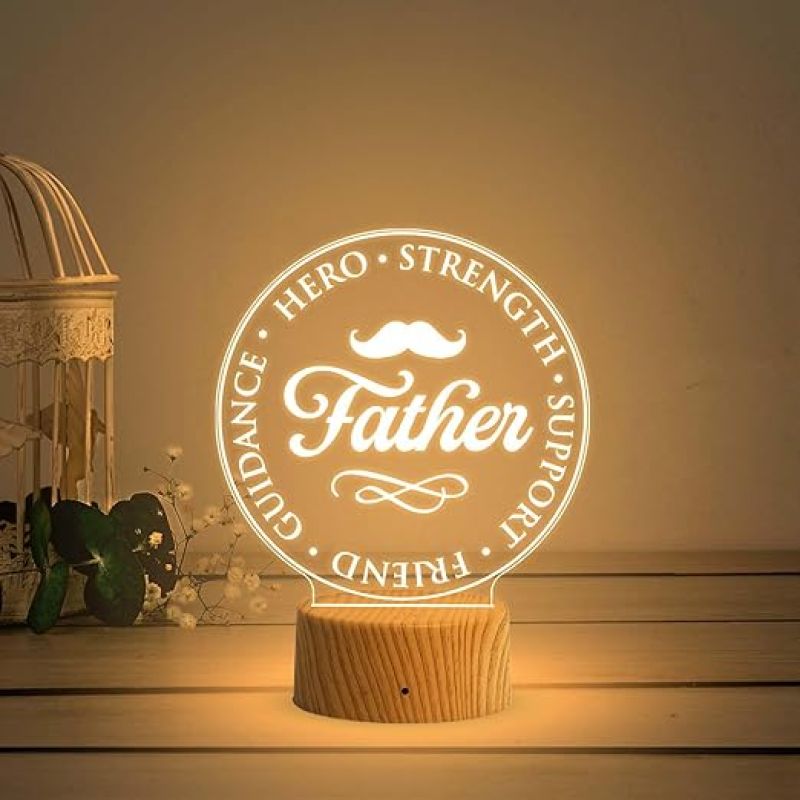 3D Illusion Acrylic Night Lamp Gift for Father  Birthday Gift for Dad  Warm White Light  Surprise Gift for Dad  Fathers Day Gift for Dad