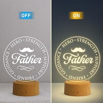 3D Illusion Acrylic Night Lamp Gift for Father  Birthday Gift for Dad  Warm White Light  Surprise Gift for Dad  Fathers Day Gift for Dad