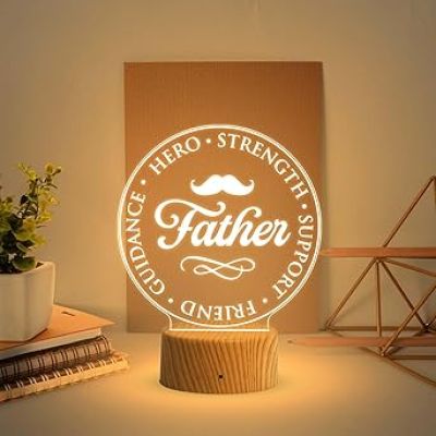 3D Illusion Acrylic Night Lamp Gift for Father  Birthday Gift for Dad  Warm White Light  Surprise Gift for Dad  Fathers Day Gift for Dad