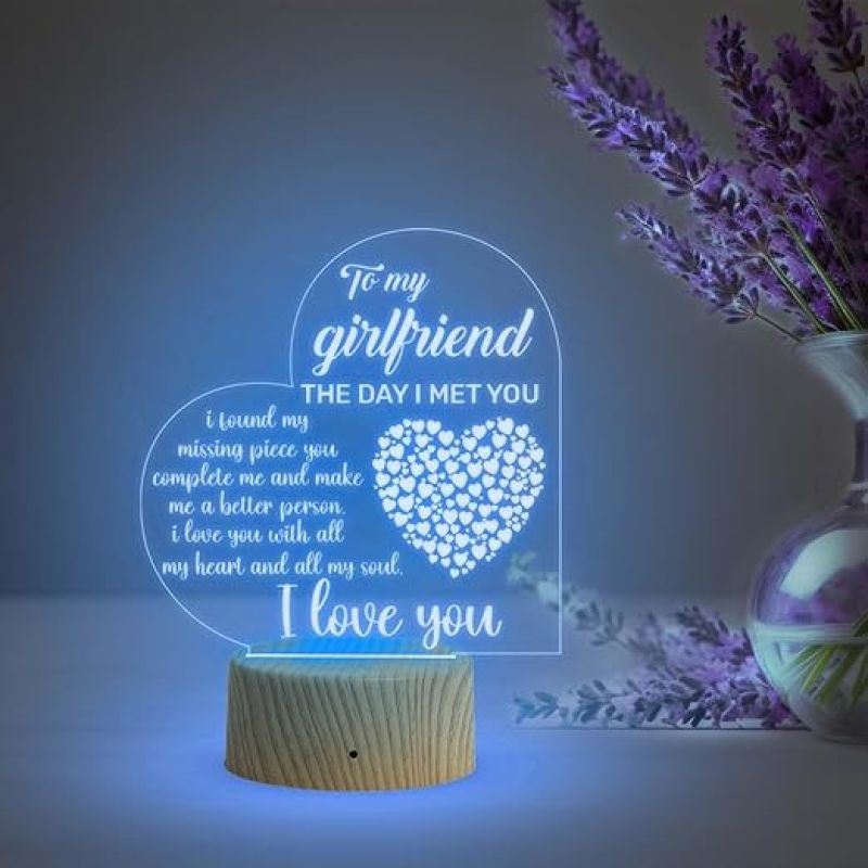 To My Girlfriend I Love You Engraved Night Light with Automatic Color Changing Light  Girlfriend Gifts on Valentine's Day  Birthday Gift for Girlfriend