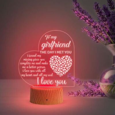 To My Girlfriend I Love You Engraved Night Light with Automatic Color Changing Light  Girlfriend Gifts on Valentine's Day  Birthday Gift for Girlfriend