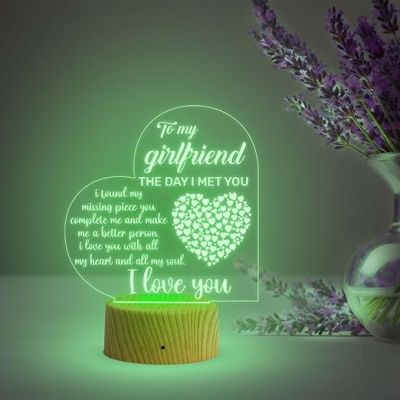 To My Girlfriend I Love You Engraved Night Light with Automatic Color Changing Light  Girlfriend Gifts on Valentine's Day  Birthday Gift for Girlfriend