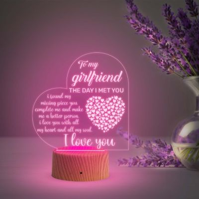 To My Girlfriend I Love You Engraved Night Light with Automatic Color Changing Light  Girlfriend Gifts on Valentine's Day  Birthday Gift for Girlfriend