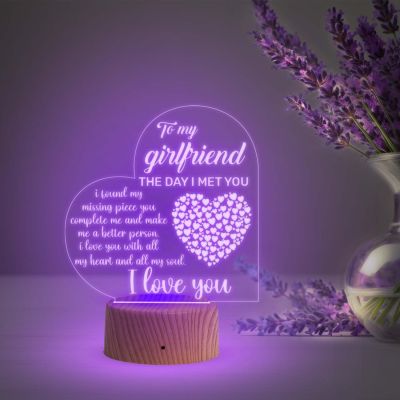 To My Girlfriend I Love You Engraved Night Light with Automatic Color Changing Light  Girlfriend Gifts on Valentine's Day  Birthday Gift for Girlfriend